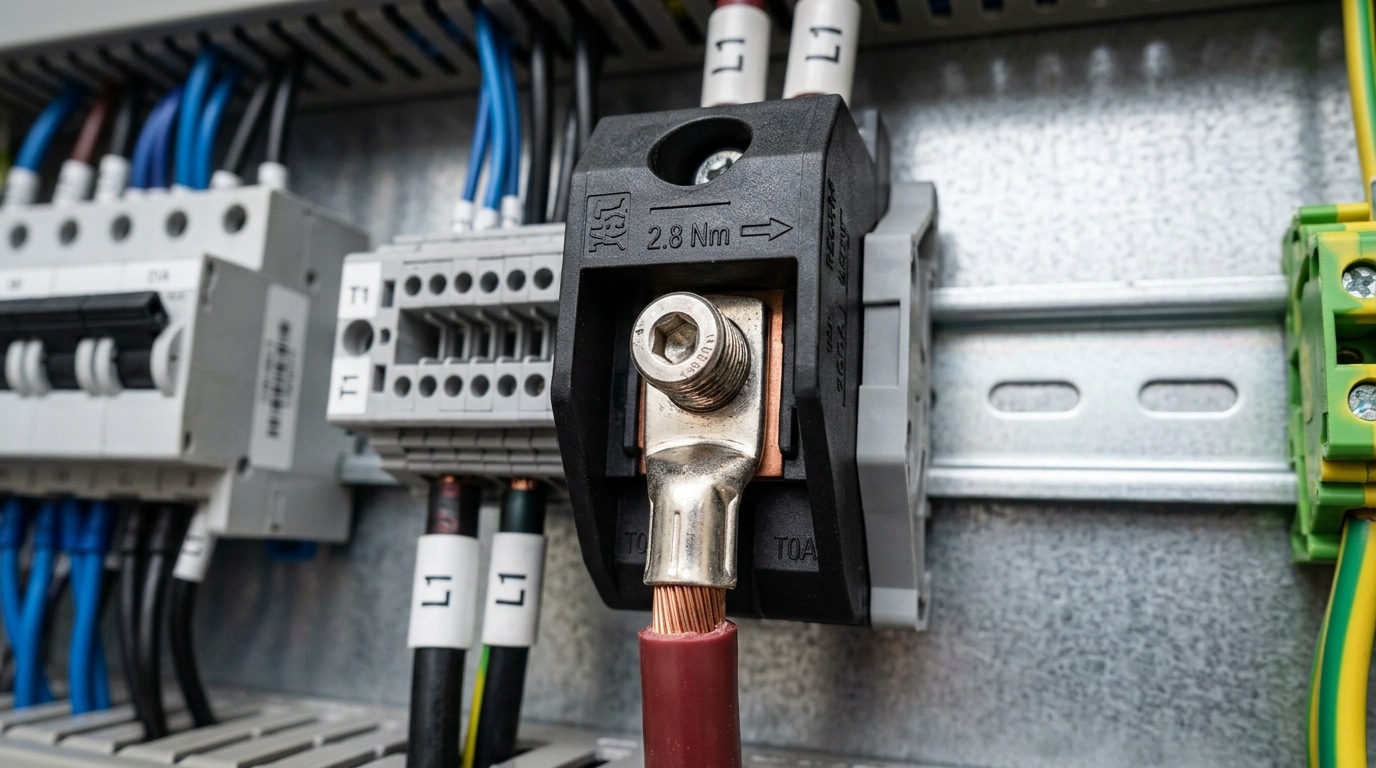 best terminal block for 4 AWG wire with tin-plated copper lug and set screw connection