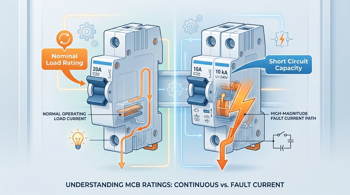 circuit breaker short circuit rating kA versus continuous current rating comparison diagram