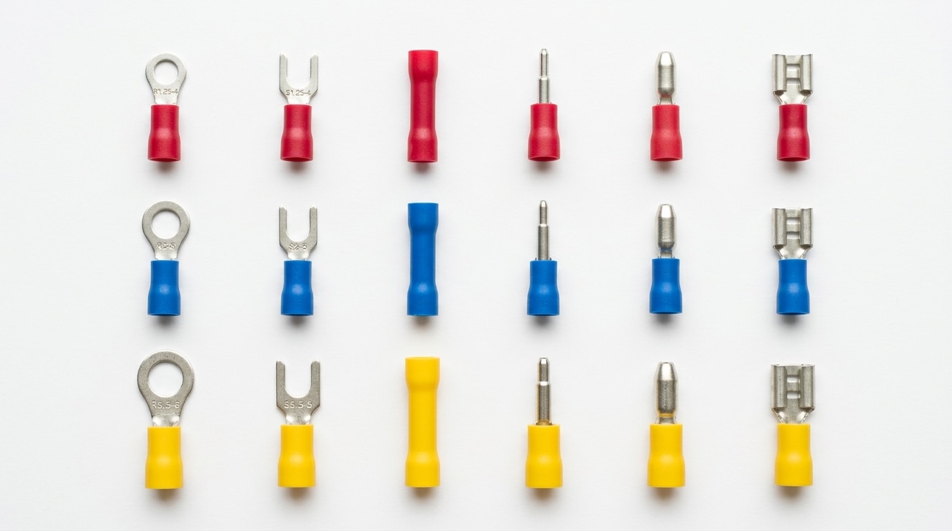 types of cold press terminals color coded by wire gauge
