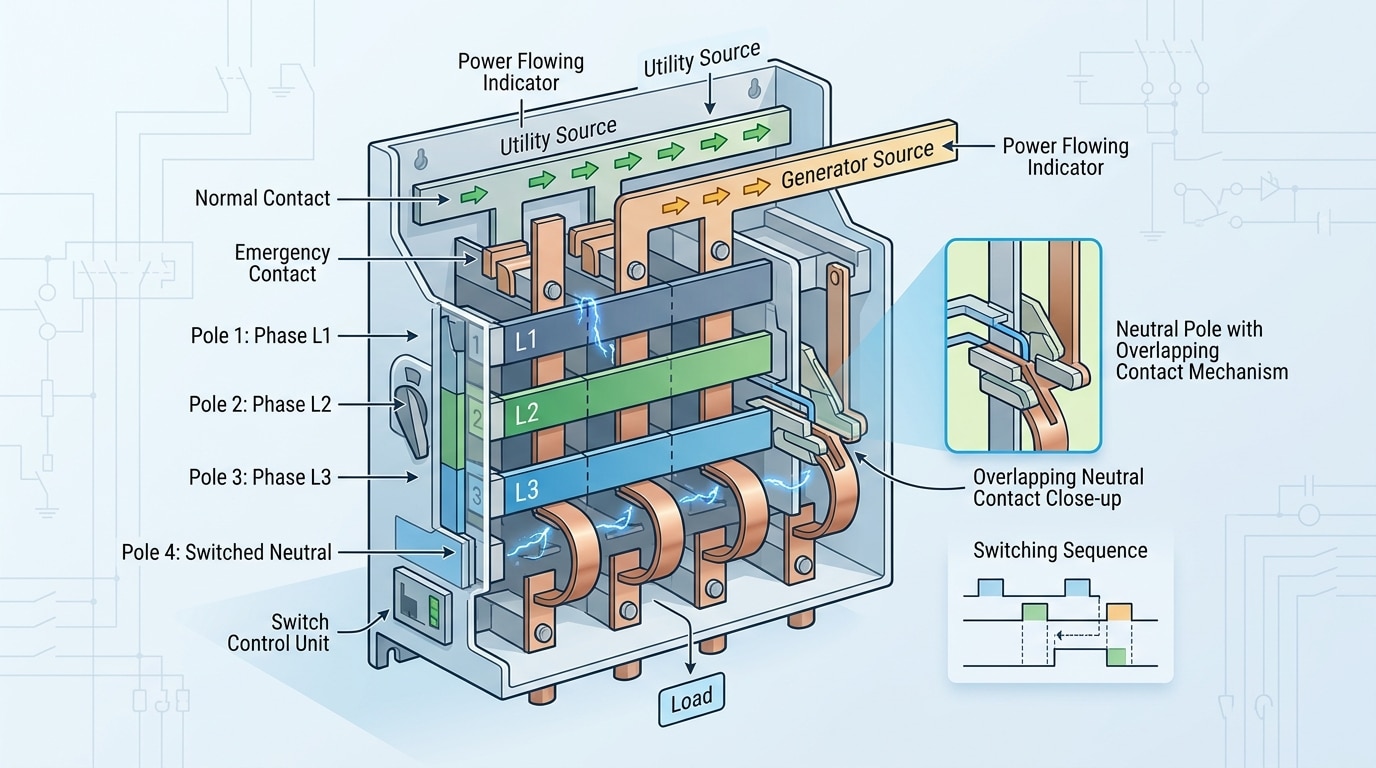 4 pole ATS switched neutral mechanism diagram separately derived system