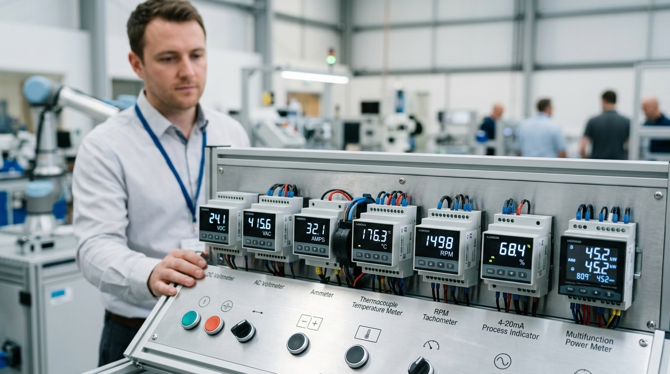 7 digital panel meter types explained on an industrial control panel