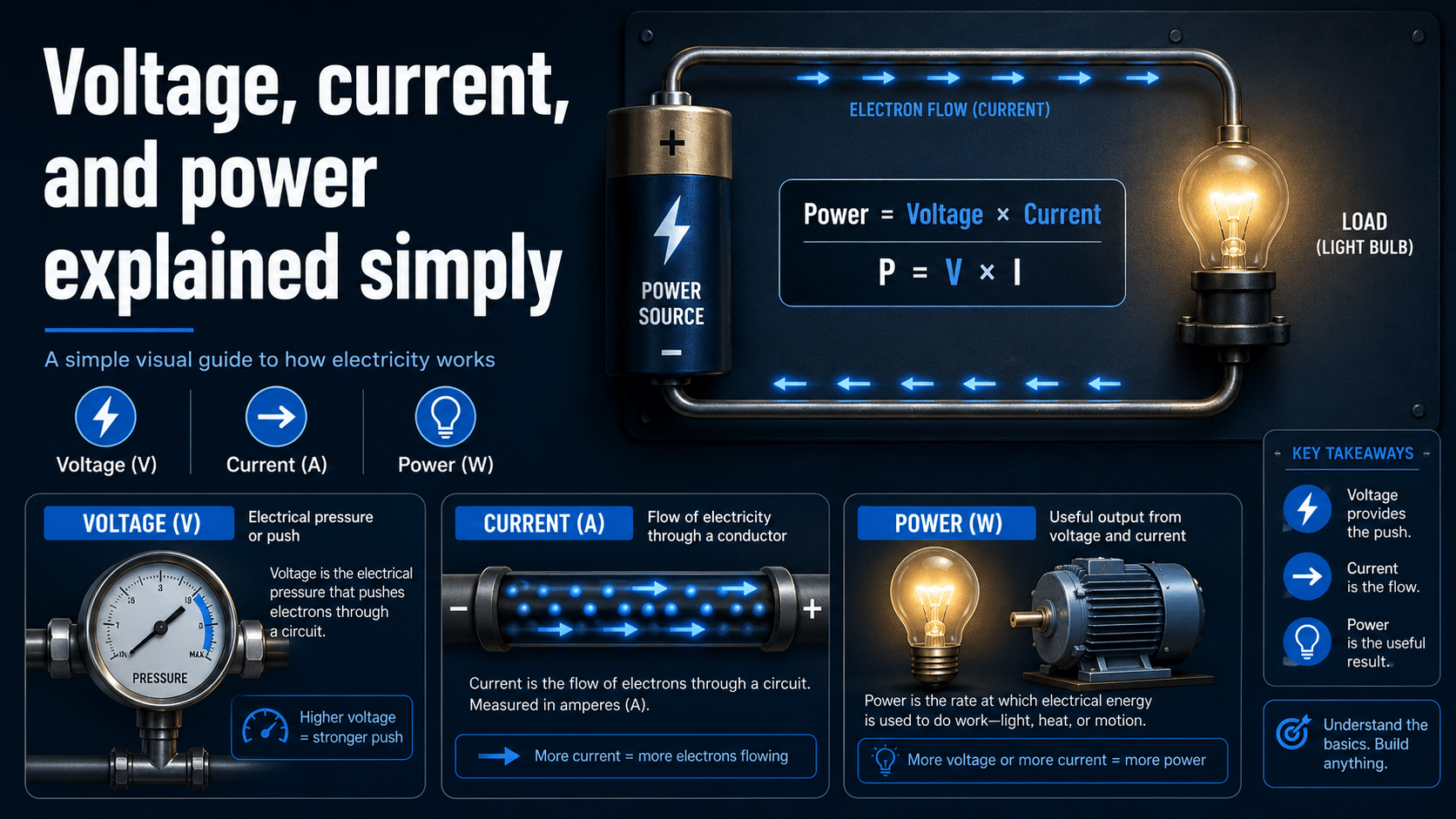Voltage, current, and power explained simply