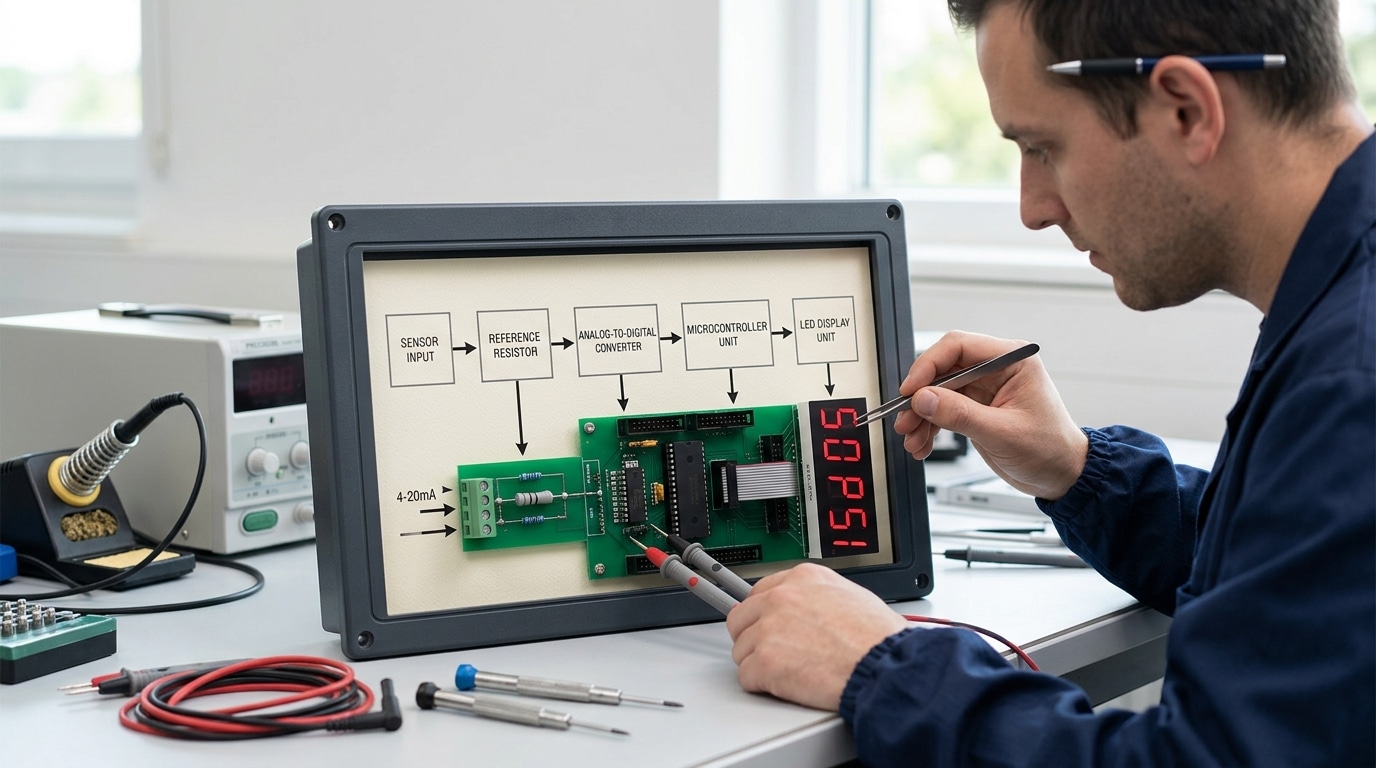 How a digital panel meter works step by step from 4-20mA input to readout