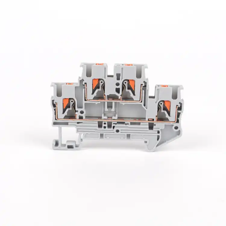 Double-level spring terminal blocks for compact cabinets