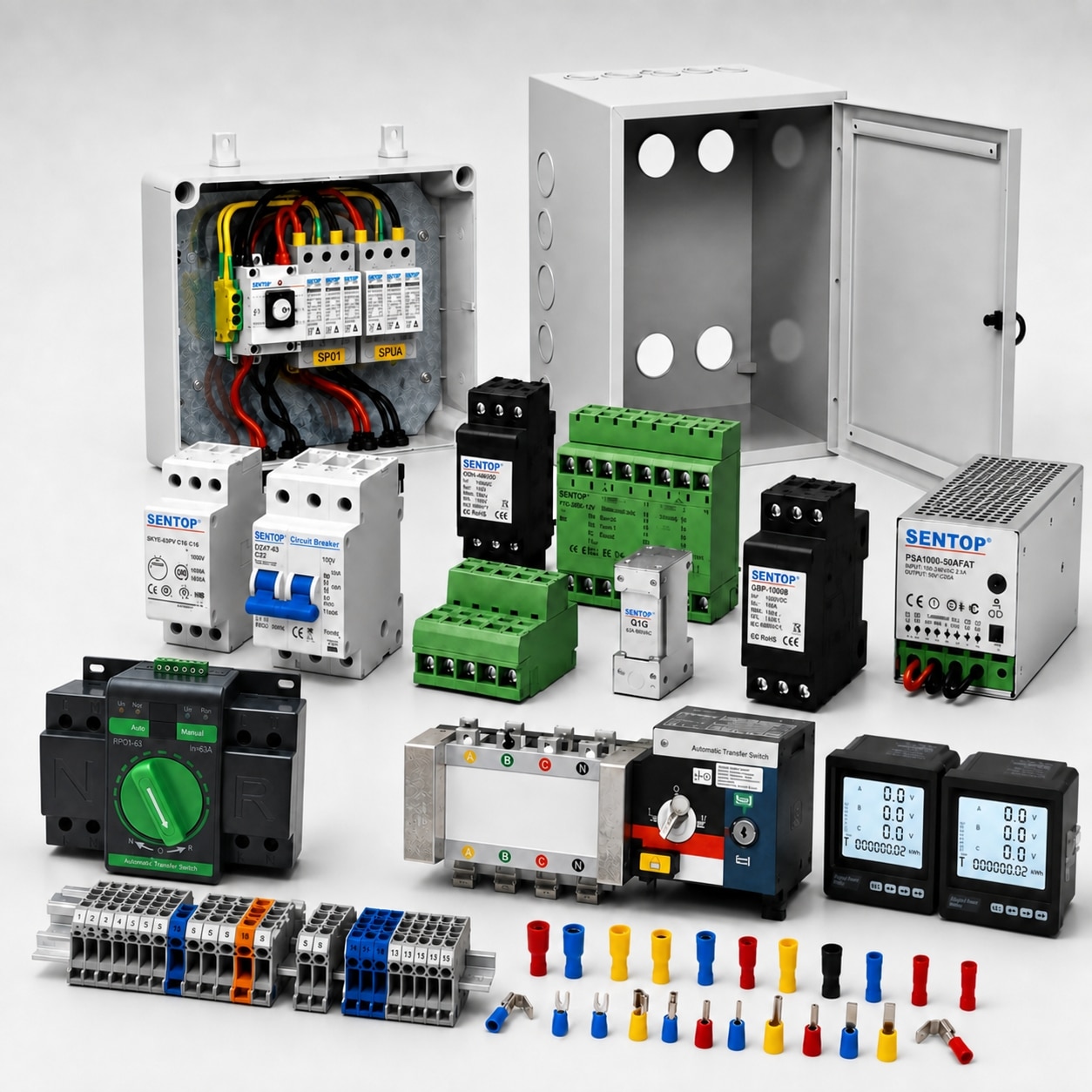 SENTOP terminal blocks transfer switches panel meters protection control and distribution product overview